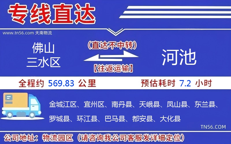 佛山三水區到河池物流公司